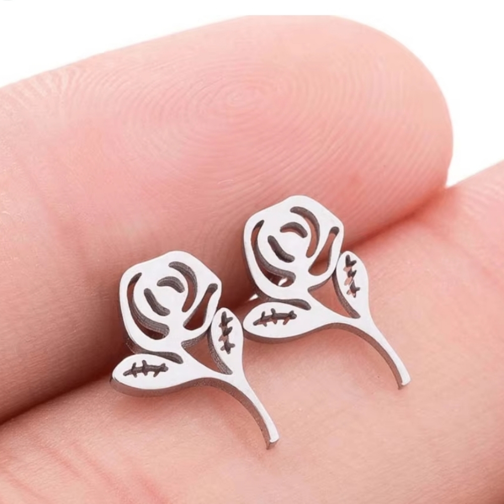 4 for $24 | Rose Stainless Steel Stud Earrings